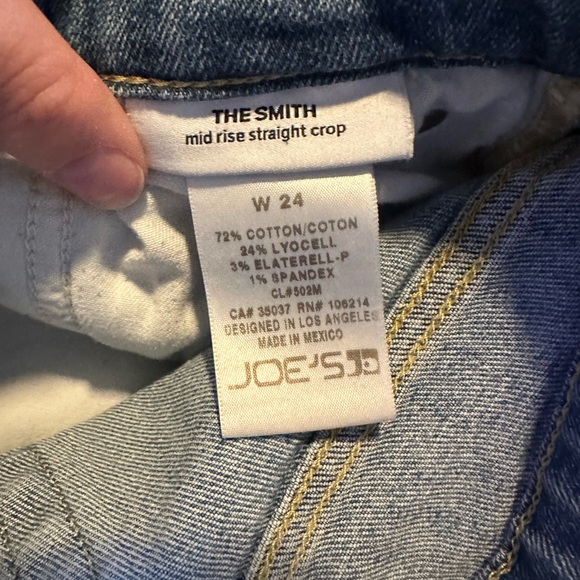 Joe’s Jeans Blue The Smith Mid Rise Straight Crop Distressed Hem Jeans Size 24 - Picture 6 of 8